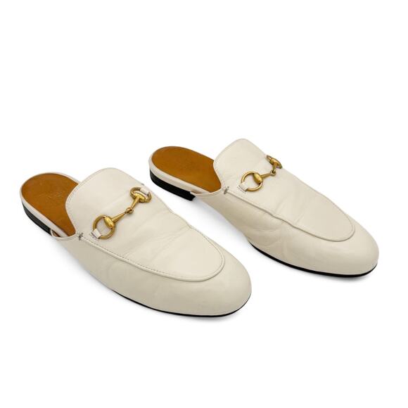 Gucci Shoes - Gucci Princetown Horsebit Slip-On Loafer White Leather Flat Mules EU 39.5 US 9.5